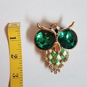 Green & Gold Owl Rhinestone Pendant